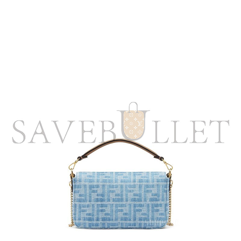 FENDI BAGUETTE MINI BAG LIGHT BLUE FF DENIM HANDBAG 8BS017AS3FF1PLM (19.5*11*5cm)